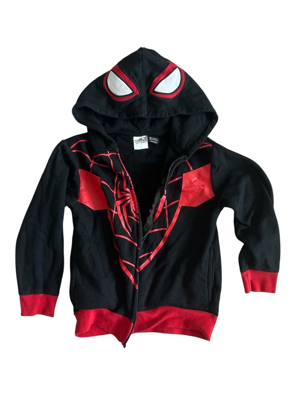 Marvel Black and Red Spider-Themed Kids Hooded Zip Jacket Size Small